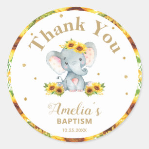 Zonnebloem olifant dank u voor gouden glitter ronde sticker
