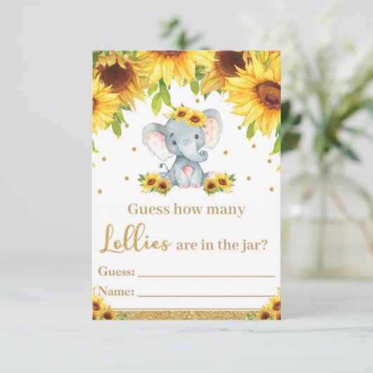 Zonnebloem Olifant Raad eens hoeveel Lollies Kaart (Staand voorkant)