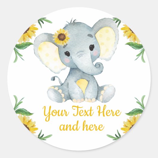 Zonnebloem Olifant Sticker baby shower Verjaardag (Voorkant)