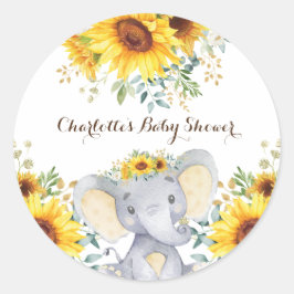 Zonnebloem Olifant Zomer Verjaardag Baby shower Ronde Sticker