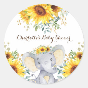Zonnebloem Olifant Zomer Verjaardag Baby shower Ronde Sticker