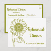 Zonnebloem Olijfgroen Bloemen Repetitie Diner Uitnodiging Briefkaart (Voorkant / Achterkant)