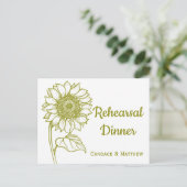 Zonnebloem Olijfgroen Bloemen Repetitie Diner Uitnodiging Briefkaart (Staand voorkant)