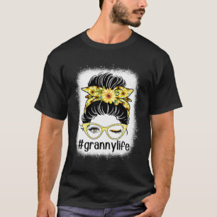 Zonnebloem Oma Leven Rommelige Knot Bleekt Moeder T-shirt