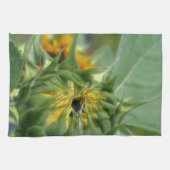 Zonnebloem ontvouwt bloem   theedoek (Horizontaal)