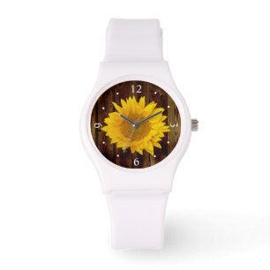 Zonnebloem op  Barn Wood Land Horloge