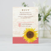 Zonnebloem op berkenbast Landelijke landelijke bru RSVP Kaartje (Staand voorkant)