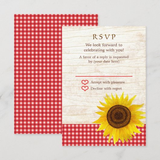 Zonnebloem op berkenbast Landelijke landelijke bru RSVP Kaartje (Voorkant / Achterkant)