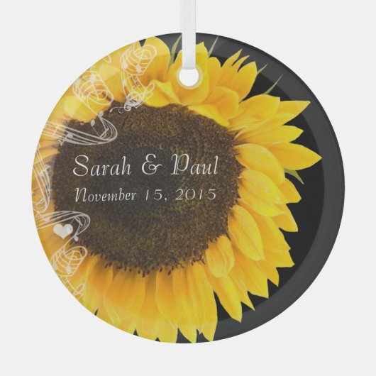 Zonnebloem op Black Weddenschap kerstversiering Glas Ornament (Voorkant)