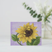 zonnebloem op blad briefkaart (Staand voorkant)