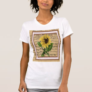  zonnebloem op  blad t-shirt