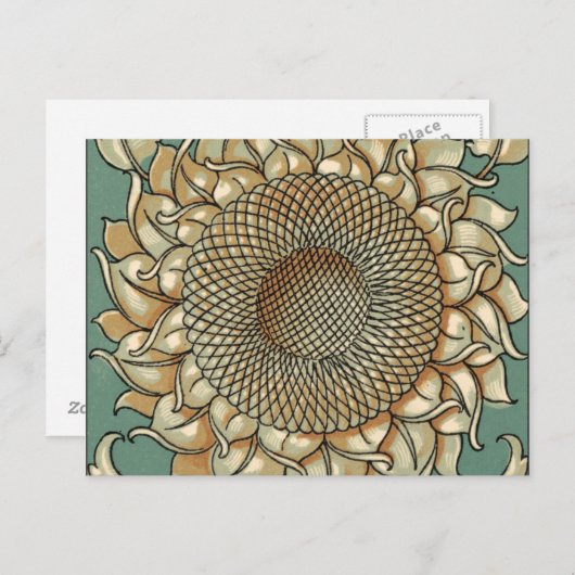 Zonnebloem op Blauw-groene achtergrond Briefkaart (Voorkant / Achterkant)