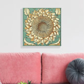 Zonnebloem op Blauw-groene achtergrond Canvas Afdruk (Insitu (Woonkamer))