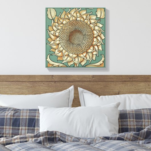 Zonnebloem op Blauw-groene achtergrond Canvas Afdruk (Insitu (Slaapkamer))