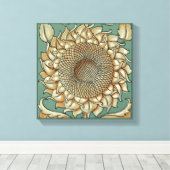 Zonnebloem op Blauw-groene achtergrond Canvas Afdruk (Insitu (Houten vloer))