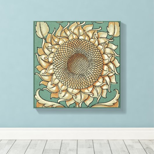 Zonnebloem op Blauw-groene achtergrond Canvas Afdruk (Insitu (Houten vloer))