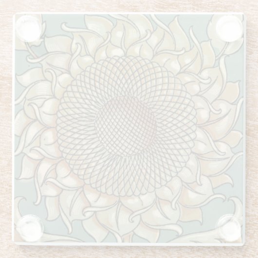 Zonnebloem op Blauw-groene achtergrond Glazen Onderzetter (Achterkant)