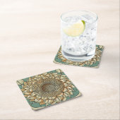 Zonnebloem op Blauw-groene achtergrond Kartonnen Onderzetters (Insitu)