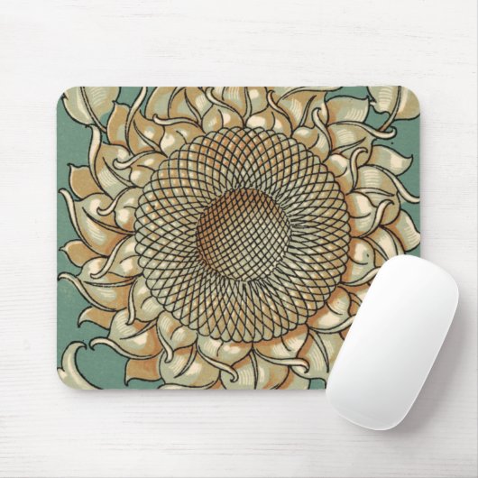 Zonnebloem op Blauw-groene achtergrond Muismat (Met muis)