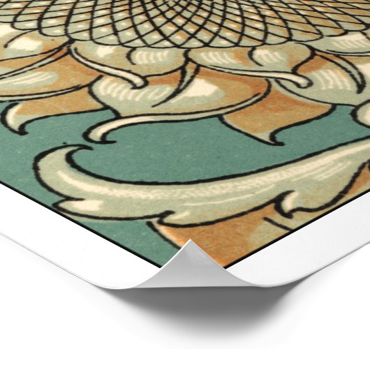 Zonnebloem op Blauw-groene achtergrond Poster (Hoek)