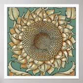 Zonnebloem op Blauw-groene achtergrond Poster (Voorkant)