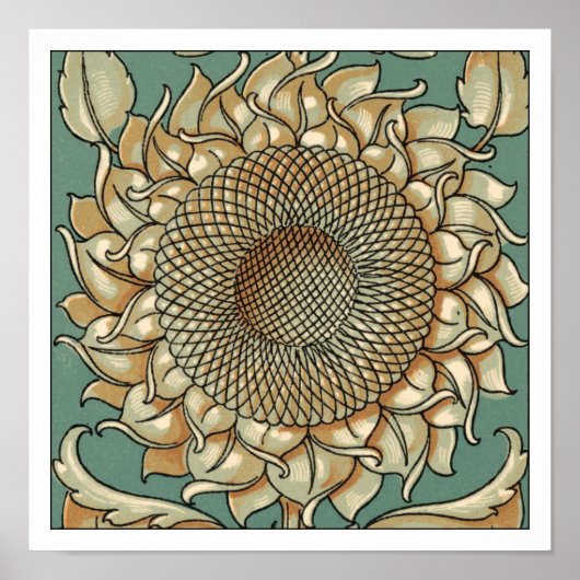 Zonnebloem op Blauw-groene achtergrond Poster (Voorkant)