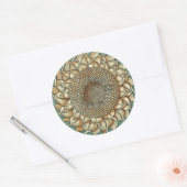 Zonnebloem op Blauw-groene achtergrond Ronde Sticker (Envelop)