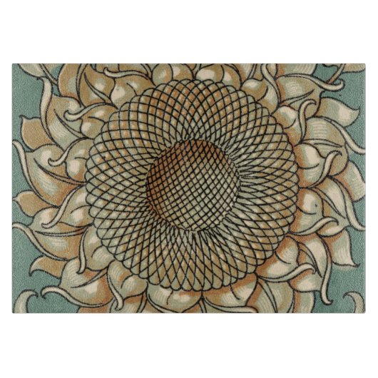 Zonnebloem op Blauw-groene achtergrond Snijplank (Voorkant)