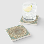 Zonnebloem op Blauw-groene achtergrond Stenen Onderzetter (Zijkant)