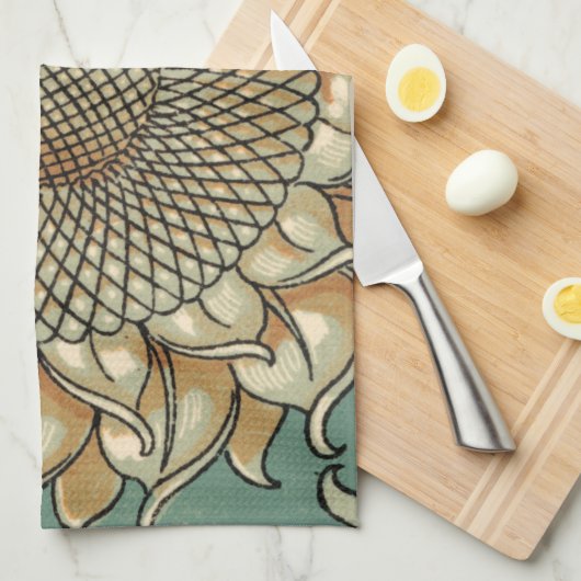 Zonnebloem op Blauw-groene achtergrond Theedoek (Quarter Fold)