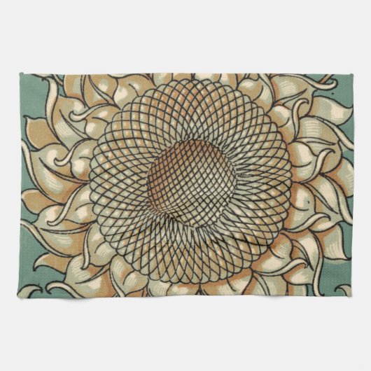 Zonnebloem op Blauw-groene achtergrond Theedoek (Horizontaal)