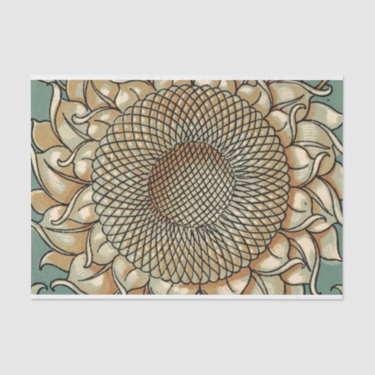 Zonnebloem op Blauw-groene achtergrond Tissuepapier (Voorkant)