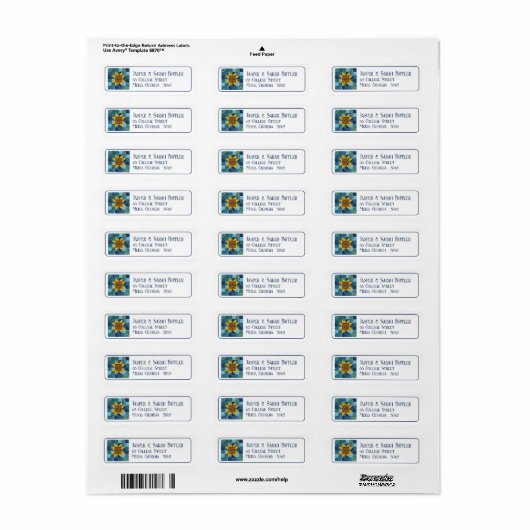 Zonnebloem op Blauw Patchwork Quilt Geometrische B Etiket (Full Sheet)