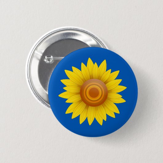 Zonnebloem op blauw ronde button 5,7 cm (Voorkant /achterkant)