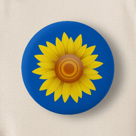 Zonnebloem op blauw ronde button 5,7 cm