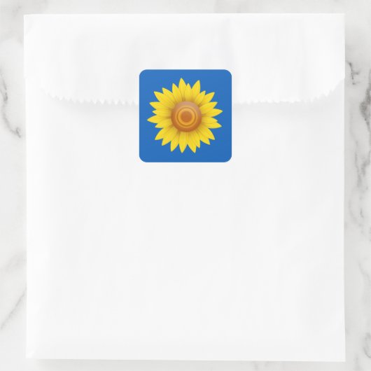 Zonnebloem op blauw vierkante sticker (Tas)