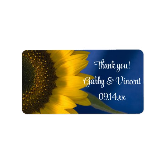 Zonnebloem op blauwe bruiloft Dank je wel voor de  Etiket (Voorkant)