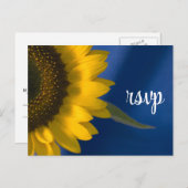 Zonnebloem op blauwe bruiloft RSVP-respons Uitnodiging Briefkaart (Voorkant / Achterkant)