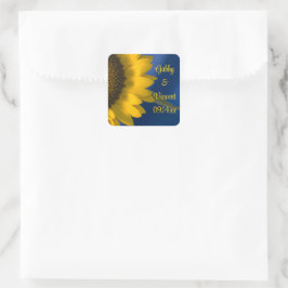 Zonnebloem op blauwe bruiloft vierkante sticker