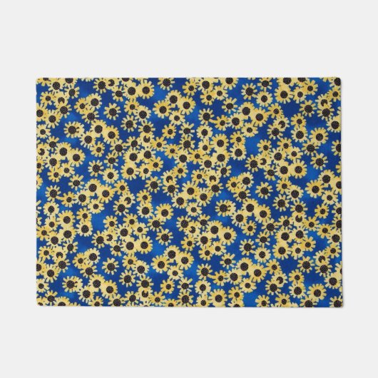 Zonnebloem op Blauwe Doormat Deurmat (Voorkant)