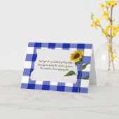Zonnebloem op blauwe en witte geruite verjaardag kaart (Gele Bloem)