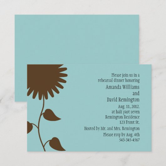 Zonnebloem op Blauwe repetitie Binnenuitnodiging Kaart (Voorkant / Achterkant)