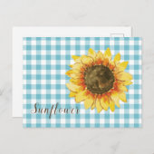 Zonnebloem op Blue Gingham Briefkaart (Voorkant / Achterkant)