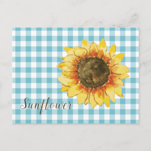 Zonnebloem op Blue Gingham Briefkaart