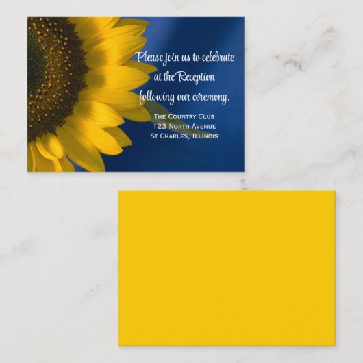 Zonnebloem op Blue Wedding Reception Kaart (Voorkant / Achterkant)