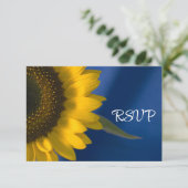 Zonnebloem op Blue Wedding RSVP Kaartje (Staand voorkant)