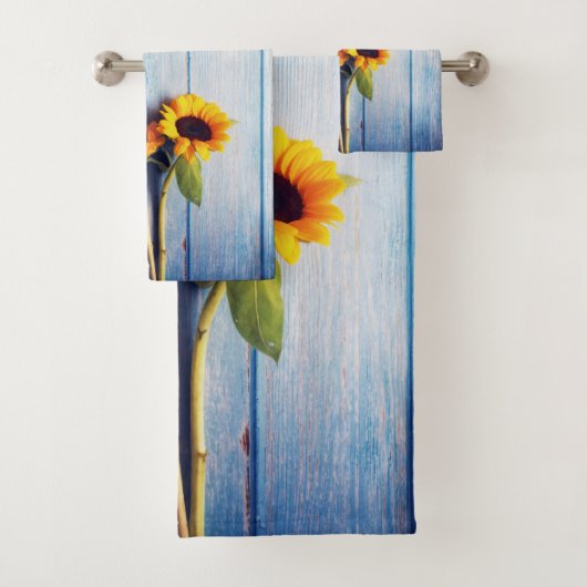 Zonnebloem op Blue Wood Wall Bad Handdoek (Insitu)