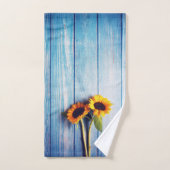 Zonnebloem op Blue Wood Wall Bad Handdoek (Handdoek)