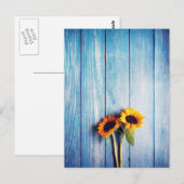 Zonnebloem op Blue Wood Wall Briefkaart (Voorkant / Achterkant)
