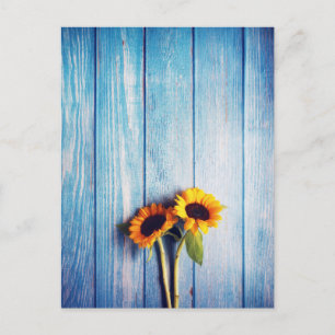 Zonnebloem op Blue Wood Wall Briefkaart